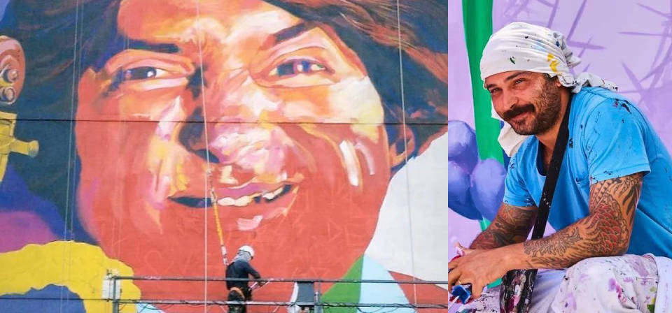 Trapalhão é homenageado em sua cidade natal com mural que ocupa empena de prédio no Centro