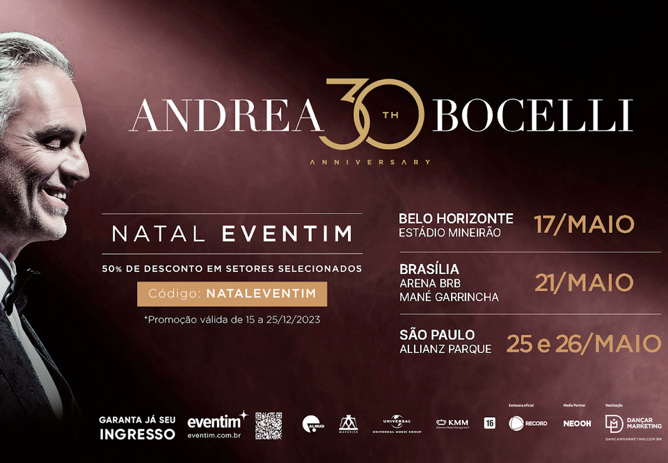 Andrea Bocelli no Brasil confira datas e como adquirir ingressos