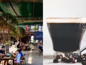 Montagem do Mercado de Origem e café preto