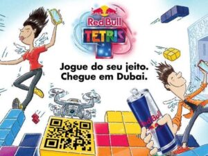 Jogadores disputam partidas de Tetris ao vivo em painel de LED gigante no Mercado Novo