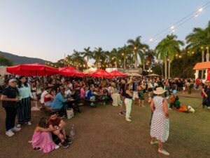 Festival ao ar livre com diversas pessoas.
