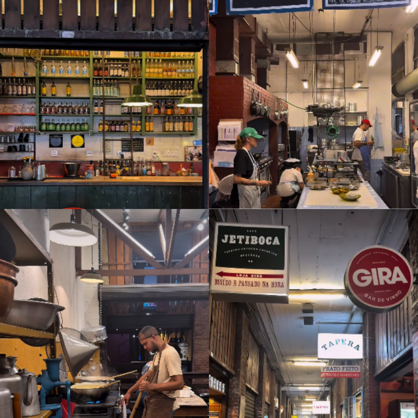 montagem com 4 fotos do Mercado Novo