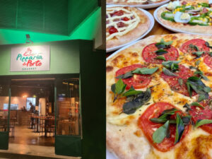 Fachada e pratos da tradicional Pizzaria do Porto na Savassi.