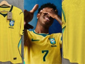 Camisa amarela da seleção brasileira, Nike, CBF, Brasil, jogador com número 7.