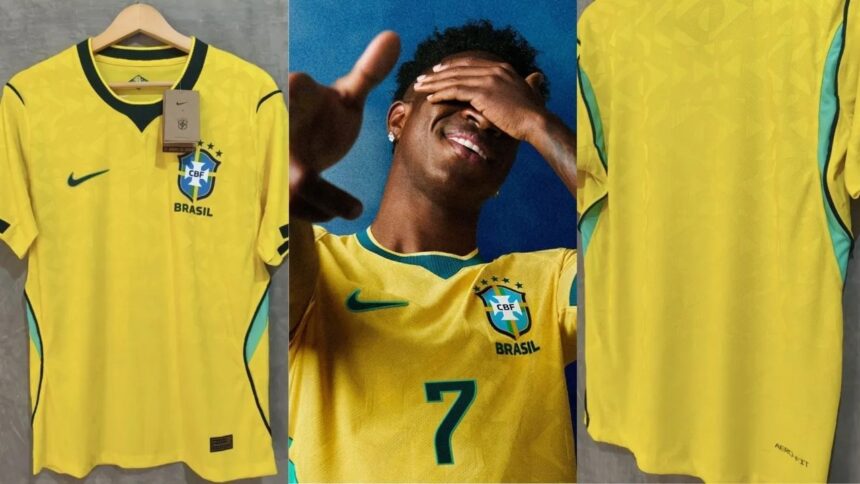 Camisa amarela da seleção brasileira, Nike, CBF, Brasil, jogador com número 7.