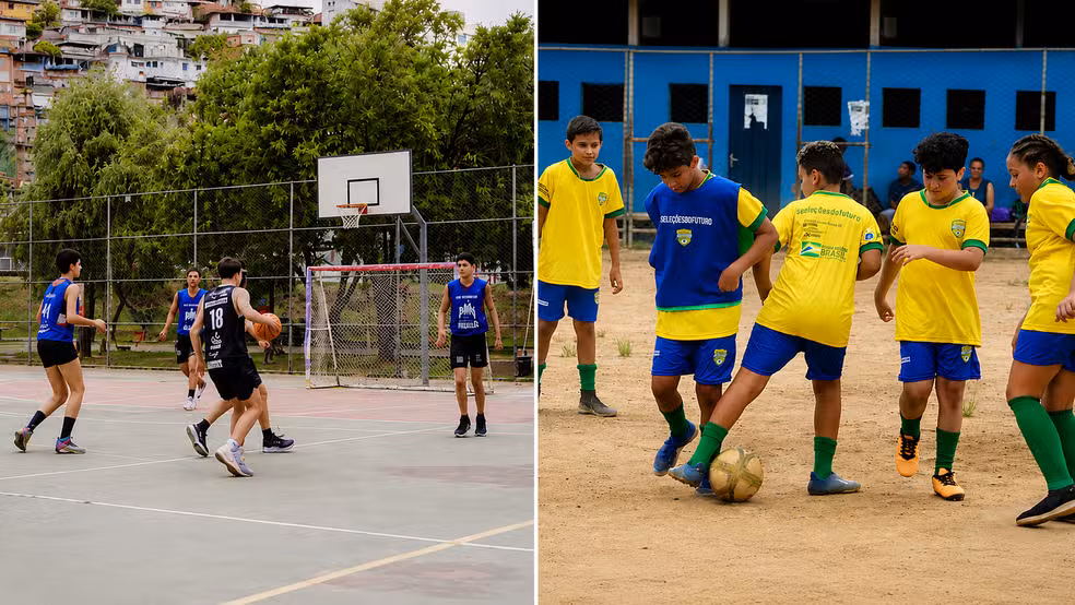 Crianças e adolescentes participando de atividades esportivas gratuitas em projetos da Prefeitura de Belo Horizonte