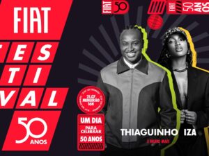 Pôster promocional do Fiat Festival 50 Anos com Thiaguinho, Iza, data 21.07 e Mineirão.