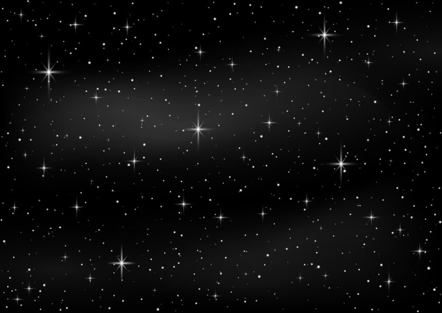 Fundo escuro representando o céu noturno, com muitas estrelas brancas de brilho variado