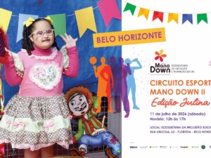 Cartaz: menina em traje junino, evento "Mano Down II Edição Julina" em Belo Horizonte, com detalhes