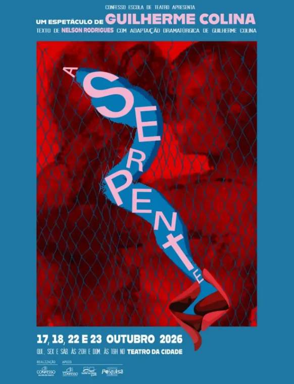 Folder de divulgação do espetáculo “A Serpente”, de Nelson Rodrigues, que será apresentado no Teatro da Cidade, em Belo Horizonte, nos dias 17, 18, 22 e 23 de outubro. 