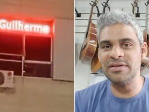 Letreiro luminoso que identificava o luthier Guilherme de Souza Teixeira ficou instalado por cerca de nove anos em uma janela da Avenida Cristiano Machado, em Belo Horizonte | foto: Reprodução/Redes Sociais