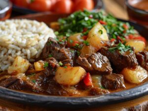 Carne guisada com batatas, receita da cozinheira espanhola Carmen Butrón, aposta em um refogado de legumes e vinho branco para preparar uma carne macia com molho encorpado.